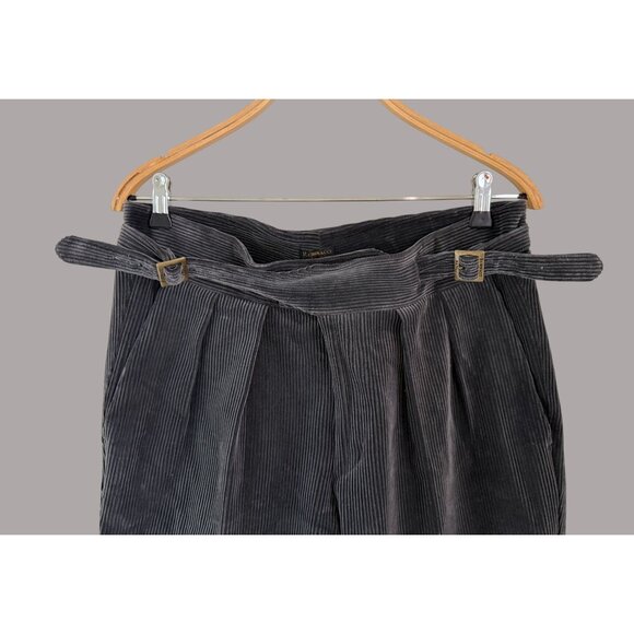 Rubinacci Napoli Gray Corduroy Pleated Trousers With Belt Size 48 Made In Italy - Picture 3 of 8